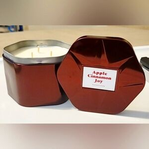 New 3 Wick Lidded Metal Tin Candle Apple Cinnamon Joy 18oz Dark Red - Threshold